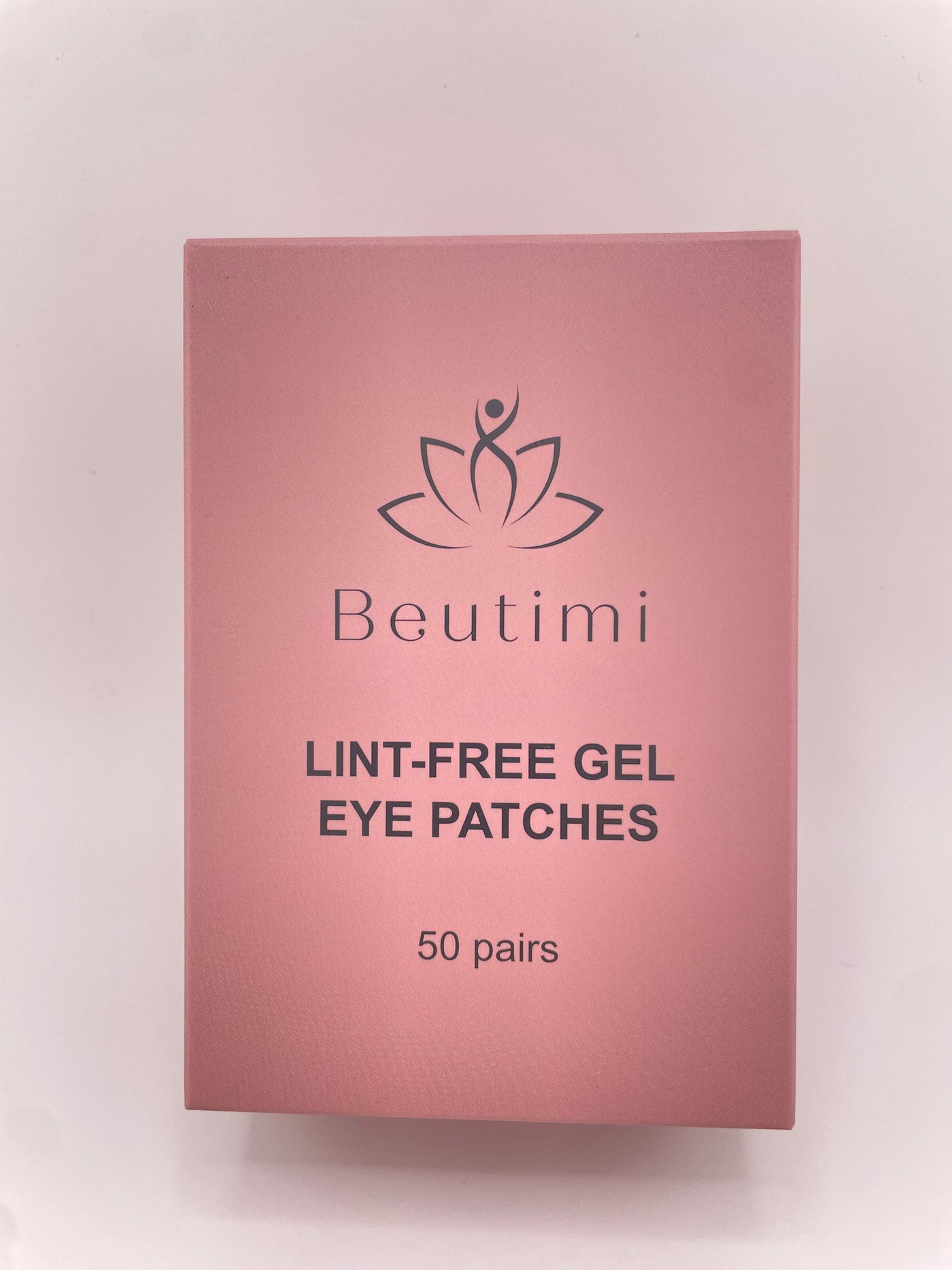 Beutimi Lint Free Gel Eye Patches in pink packaging with lotus logo displayed against white background