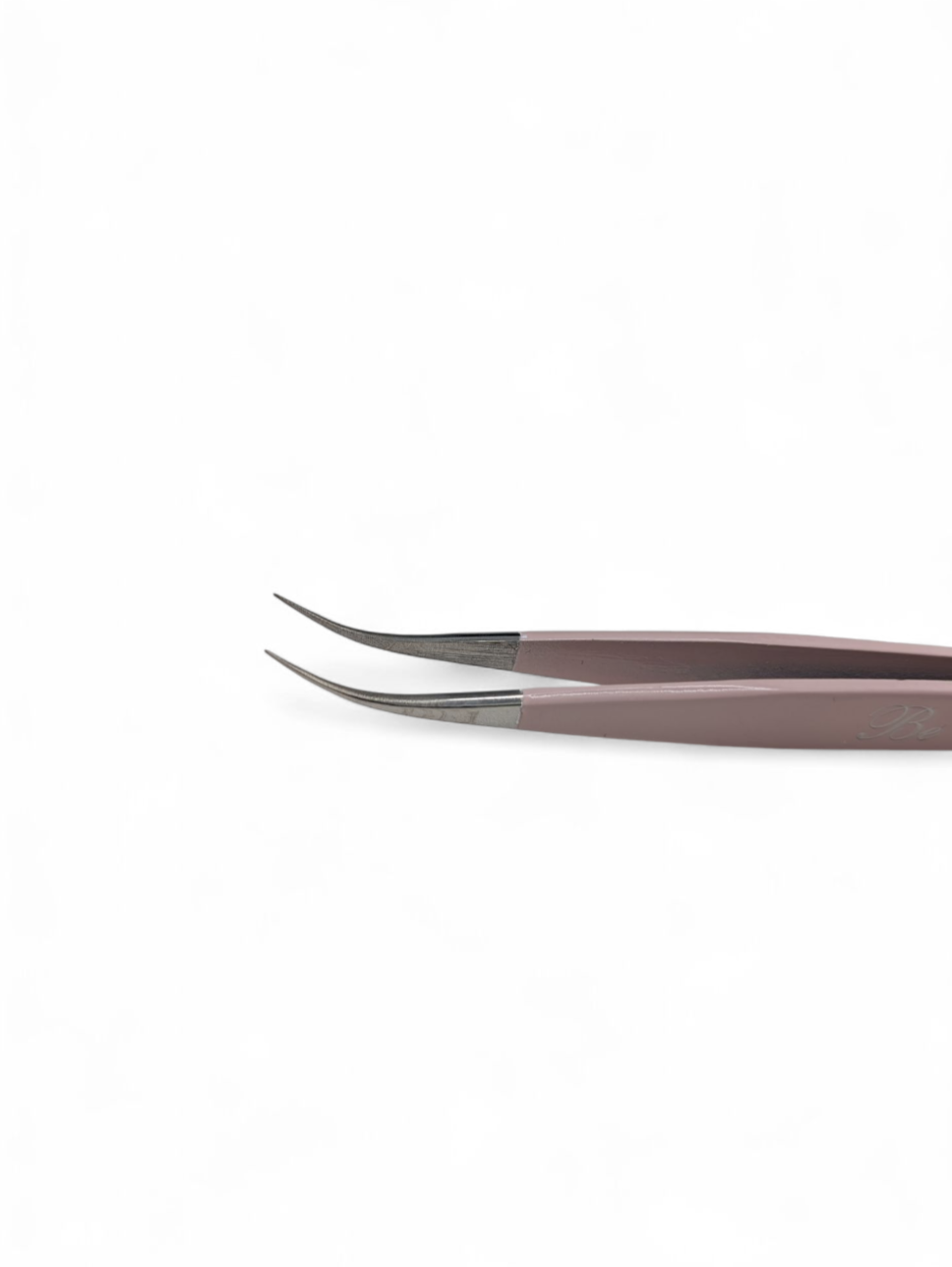 Beutimi Be Bold Tweezer pair with mauve handles and curved fiber tips displayed against white background